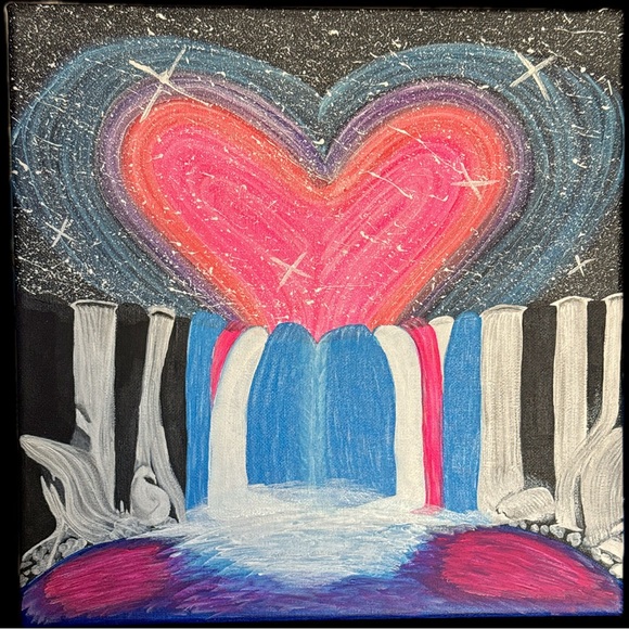 A hand painted 12 x 12 canvas. Titled Love is a Waterfall! One of a kind! - Picture 1 of 1
